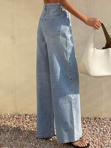 Cotton Loose Street Washed Distressed Straight Leg Jeans For Women - Blue - View 2