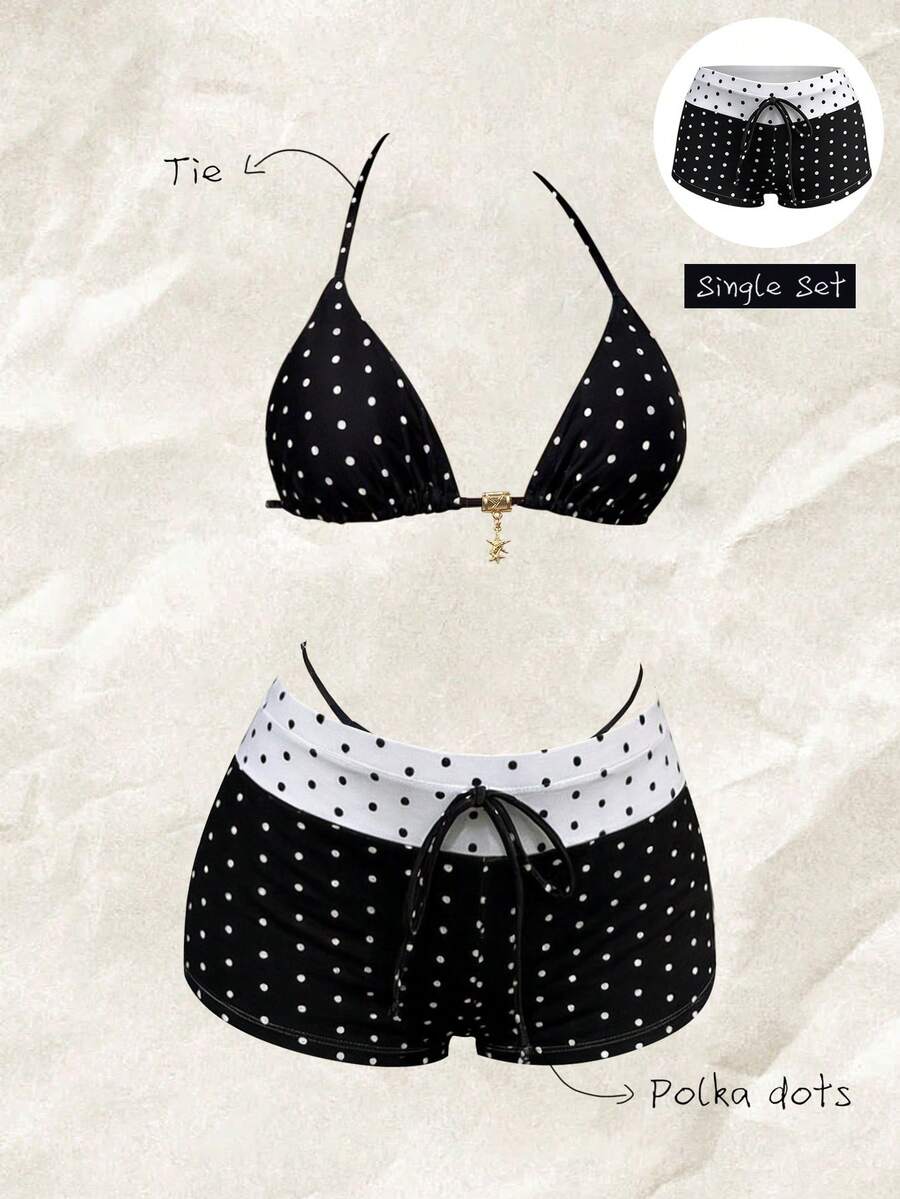 Braga de bikini de cintura alta con estampado de moño para mujer, primavera/verano - Multicolor - Ver 1