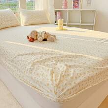 Cirelle 1pc Polyester Floral Fitted Sheet, Vintage Flower Printed Bed Sheet Only, All-Around Elastic Mattress Cover - Orange Sea - View 10