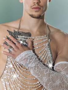FeverCity Men's Pearl Chain Hollow-Out Sexy Vest - White - View 6