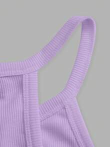 Slaydiva Camiseta de tirantes para mujer color púrpura con cuello redondo acanalado y espalda de corredor, nueva top casual de verano básica versátil con hombros descubiertos para fiesta, playa & atuendos de yoga - Púrpura malva - Ver 4