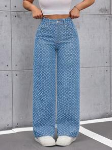 SHEIN ICON Women's Vintage Style Non-Stretch Straight Leg Wide Leg Jeans - Light Wash - View 8