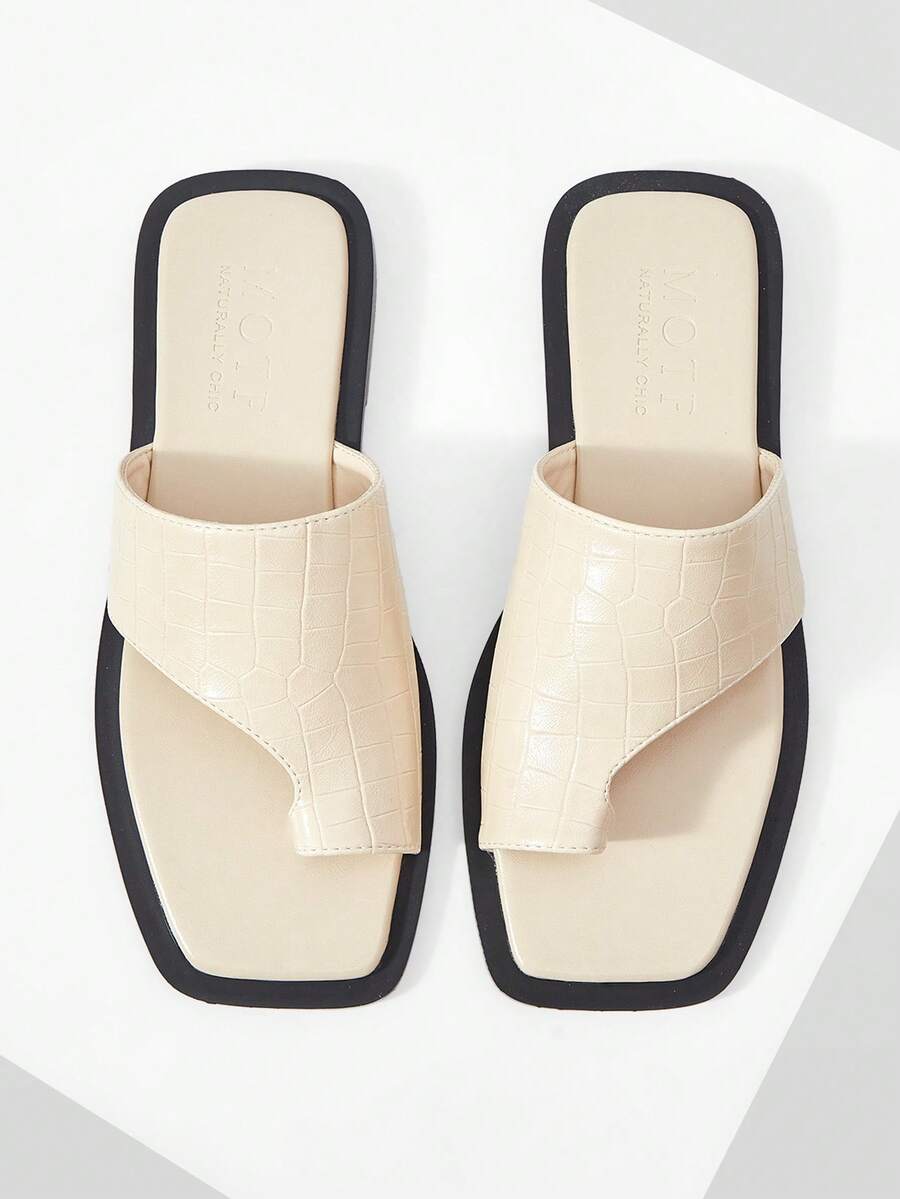 MOTF PREMIUM DAMENSCHUHE NEU MODISCHE FRANZÖSISCHE STEIN-MUSTER SET ZEHENFLATTSOHLE QUADRATISCHE ZEHENRIEMCHENSANDALEN, VIELSEITIG, KOMFORTABEL UND LEICHT, SCHLUPF-ON RESORT-STIL, HOCHWERTIGE FEE-STIL ELEGANTE TEMPERAMENT SANDALEN - cremefarben - Übersicht 1