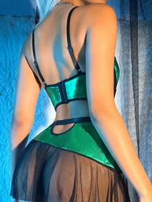 3pcs Women's Sexy Lingerie Set, Including Sexy Bra, Panties, And Waist Skirt - Dark Green - View 2