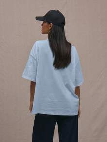 MUSERA Logo Crew Neck Oversized T-Shirt Casual Vacation Capsule Wardrobe Everyday Oversized Airport Spring Summer Holiday - Baby Blue - View 3
