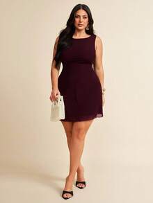 SHEIN BAE Plus Size Women Sleeveless Mesh Dress, Spring/Summer - Maroon - View 5