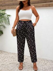 SHEIN Frenchy Plus Size Women's Casual Leopard Print Pattern Long Pants, Suitable For Spring & Summer, Black Fall - Multicolor - View 6