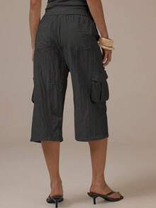 MUSERA Cargo Tie Waist Capri Pants Spring Summer Cute Cosy Cottage Core Spring Dew Casual - Dark Grey - View 4