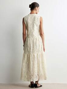 Aalyst Vestido de estilo francés elegante y minimalista para mujer, de nueva llegada para primavera/verano. Vestido largo de línea A con cuello en V sin mangas, de tela jacquard color albaricoque, para uso diario, ir al trabajo y reuniones - Albaricoque - Ver 7