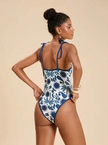SHEIN TRVLCHIC Women's Tropical Print One-Piece Swimsuit, Vacation/Beach - Multicolor - View 2