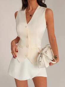 Firerie 女士优雅浪漫时尚通勤休闲百搭婚礼宾客度假V领蕾丝露背系带白色西装背心 - 白色 - 查看 9