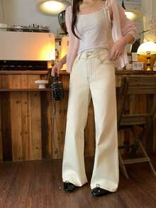 Quần jeans nữ kiểu Hàn Quốc ống loe dáng rộng, đa năng - trắng - Xem 8