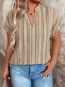 EMERY ROSE Plus Size Woven Printed Summer Women's Shirt For Vacation - Apricot - View 6