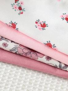 Bộ áo liền quần 4 món cho bé gái, chất liệu dệt kim mềm mại, in họa tiết hoa. - Hồng - Xem 6