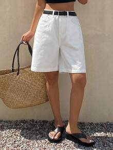 Dazy Tall Quần short Bermuda denim trắng bạc màu dành cho nữ dáng dài, phong cách thành thị thường ngày. - trắng - Xem 5
