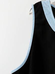 SHEIN LUNE CURVE 大码撞色圆领休闲度假背心 - 藍色 - 查看 4