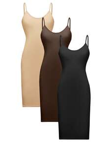 Olithes Solid Color Casual Spaghetti Strap Dress - Multicolor - View 1