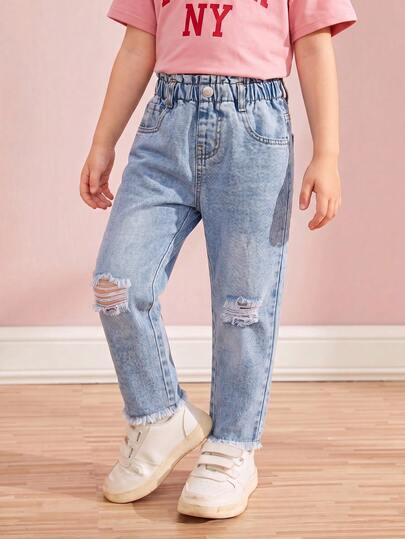 SHEIN ג'ינס ג'ינס צמוד עם מותן אלסטי, פרחוני בצבע תכלת, מתאים ללבישה יומיומית, קיץ חדש, הגעה חדשה