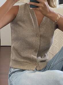 DAZY Women's V-Neck Soft Knit Casual Vest, Suitable For Commuting And Leisure Summer - Khaki - View 6