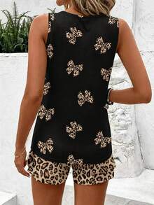 SHEIN LUNE Bộ đồ nữ gồm áo tank top cổ tròn và quần short, thích hợp cho mùa hè. - Nhiều màu - Xem 2