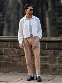 YOUESAWY YOUESAWY Manfinity Bizformal Men's Straight Leg Casual Trousers, Retro British Style Versatile Pants,Boyfriend Gifts,Valentine' Day Men,White Men Pants Men Pleated Suit Pants Men Pants Beige Pants For Men Men High Waisted Pants Men Khaki Pants - Khaki - View 5