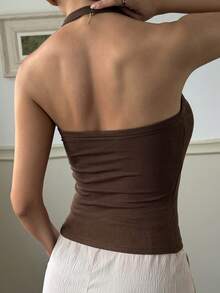 Áo camisole mùa hè dành cho nữ, cổ chữ V sâu, có đệm mút, gợi cảm, thoải mái. - Cà phê nâu - Xem 4