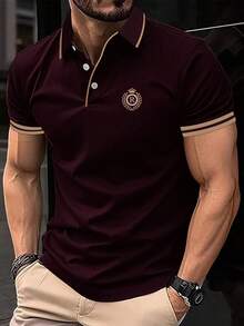 Manfinity Homme Áo polo tay ngắn in họa tiết tối giản dành cho nam cỡ lớn - màu nâu - Xem 1