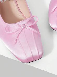 MOTF VINTAGE COMFORTABLE CASUAL RHINESTONE DETAIL BOW DECOR FLAT SHOES - Baby Pink - View 6