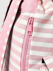 ROMWE Anime 1 Stück rosa und weiß Punk College Stil Katzenpfoten Abdruck Knochen Stern kontrastfarbiger Streifen Multi-Taschen Rucksack, Mode und Lässig Unisex Rucksack mit großer Kapazität, geeignet für Pendeln und Schule - rosa weiß - Übersicht 5
