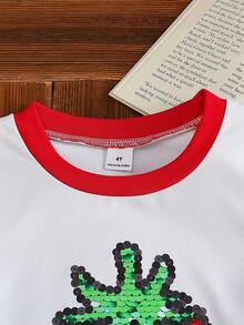 SHEIN Elladie kids 2件套女童休闲水果草莓印花圆领短袖T恤+松紧腰直筒裤，饰有蝴蝶结，甜美可爱，适合日常、上学、公园、旅行等各种场合，室内外皆宜。 - 紅色 - 查看 5