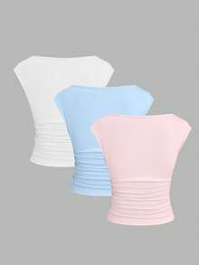 Sweetra 3pcs/Set Sexy Backless Breathable Moisture-Wicking Fitted Short Sleeve Top/T-Shirt For Women - Multicolor - View 2