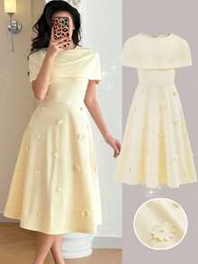 SHEIN Tween Mädchen Casual Einfarbiges Strick Rundhals Kleid - Gelb - View 6