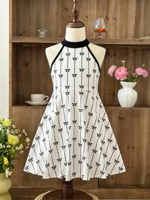 LMoss Kids Chiếc váy chữ A họa tiết nơ, cổ tương phản màu sắc, phong cách giản dị và thanh lịch này phù hợp cho Năm mới, Lễ Tình nhân, tiệc sinh nhật và các dịp khác. Đây cũng là lựa chọn lý tưởng cho váy đen và trang phục phối đồ của các cô gái trẻ. - Đen và trắng - Xem 2