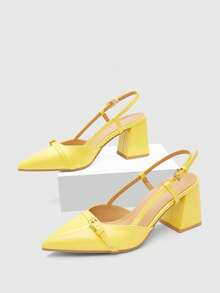CUCCOO BIZCHIC Women's Classic Burgundy Pointed Toe Mid-Heel Slip-On Pumps, Versatile For Commute, Date, Party, Holiday, Wedding For Christmas Spring Shoes - Yellow - View 4