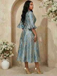 Spring And Summer Elegant Modest Party Party Christmas Valentine's Day Cocktail Party Concert/Music Festival Colorful Colorful Jacquard Scoop Neck Flared Flounce Sleeve Midi Three Quarter Length Sleeve Plus Size Dresses Plus Size Women Floral Jacquard Round Neck Flare Sleeve Elegant Luxury Dress Sparkly Dress Luxury Evening Dresses For Women Luxury Evening Dresses For Weddings Luxury Evening Dress For Women Luxury Evening And Occasion Dresses Luxury Evening Dresses Formal Dresses For Women Formal Dress Plus Size Formal Dress Going Out Going Out Dress Elegant Party Dress Elegant Dresses For Party Plus Size Round Neck Ruffle Waist Embroidered Elegant Dress - Multicolor - View 3