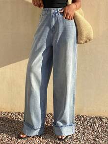 Livesso Cotton Straight Leg Loose Distressed Washed Women Jeans - Blue - View 6