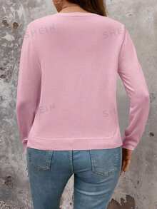 EMERY ROSE Plus Size Casual Versatile Solid Color Cardigan - Pink - View 2