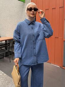 Joudiya Women's Loose Casual Denim Set, Spring & Summer - Blue - View 5