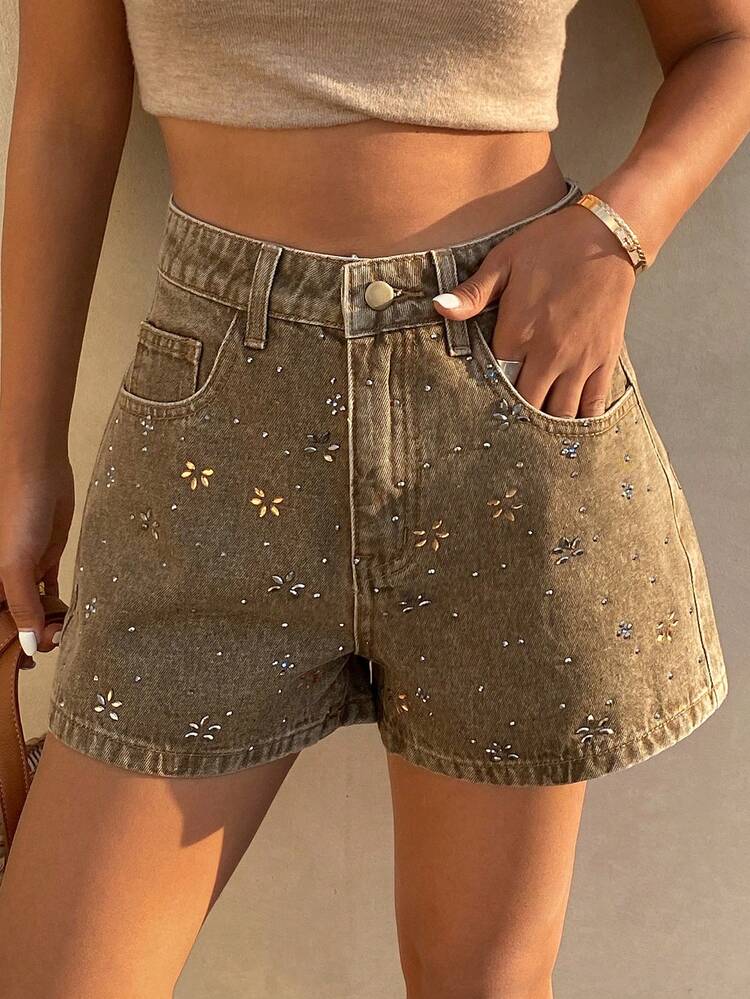 Women's Summer Rhinestone Embellished Denim Shorts Jorts