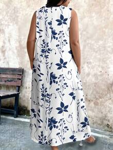EMERY ROSE Plus Size Women's Sleeveless Fashion Dress With V-Neck And Botanical Print Design - Multicolor - View 2