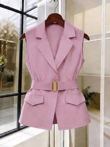 GlowEve Áo vest không tay dành cho nữ với thắt lưng khóa kim loại, kiểu dáng thời trang, đa năng và thanh lịch. - Hồng - Xem 3