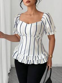 SHEIN Clasi 大码束腰纹理印花优雅宫廷风衬衫 - 彩色 - 查看 4