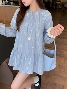 Livesso 女士圆领长款衬衫 - 藍色 - 查看 4