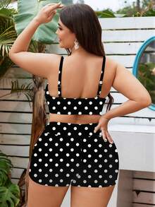 Swim Lushoire Bộ đồ bơi 2 mảnh cỡ lớn mới năm 2026, in họa tiết chấm bi, áo hai dây có thể điều chỉnh và quần đùi cạp cao có dây rút, kiểu dáng thanh lịch dành cho nữ đi nghỉ mát biển. - màu đen - Xem 2