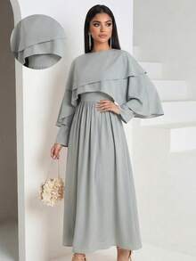 Veilorie Áo choàng Poncho có mũ trùm đầu màu trơn dành cho nữ, thiết kế thanh lịch kiểu Ả Rập. - màu xanh lá - Xem 2