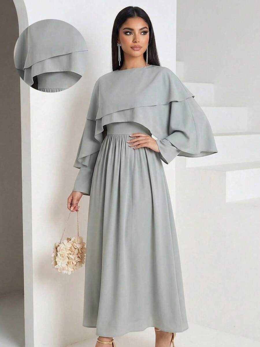 Veilorie Áo choàng Poncho có mũ trùm đầu màu trơn dành cho nữ, thiết kế thanh lịch kiểu Ả Rập.