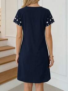Vestido casual y de oficina con estampado total, conjuntos de verano, atuendos de vacaciones para mujeres, atuendos para salir - Azul - Ver 2