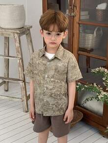 Toddler Boys' Textured Collar Short Sleeve Shirt - Khaki - View 1