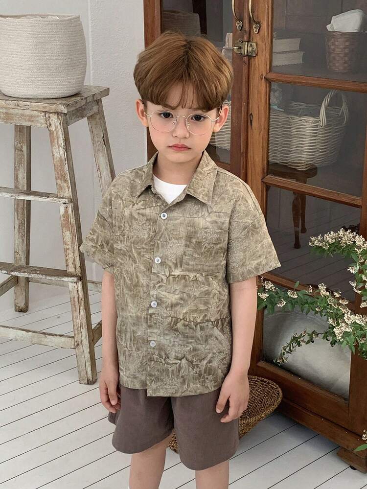 Toddler Boys' Textured Collar Short Sleeve Shirt