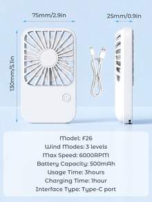 便攜式手持風扇，超薄USB充電桌上風扇，小巧口袋風扇，三檔風速，適合居家、旅行、通勤使用。 - 查看 5